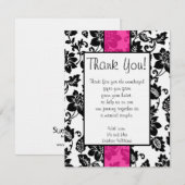 Schwarz/Hot Rosa Floral Damask Danke Karte (Vorne/Hinten)