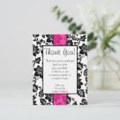 Schwarz/Hot Rosa Floral Damask Danke Karte (Stehend Vorderseite)