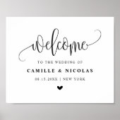 Schwarz-Hübsch-Kalligrafie-Script-Hochzeit Begrüßu Poster (Vorne)