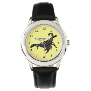 Schwarz-hungriges Skorpion Cartoon Illustration Armbanduhr