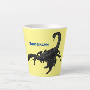 Schwarz-hungriges Skorpion Cartoon Illustration Milchtasse
