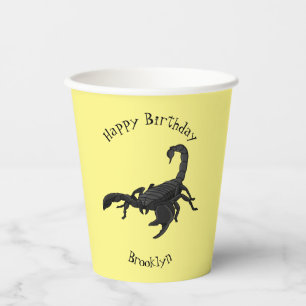 Schwarz-hungriges Skorpion Cartoon Illustration Pappbecher