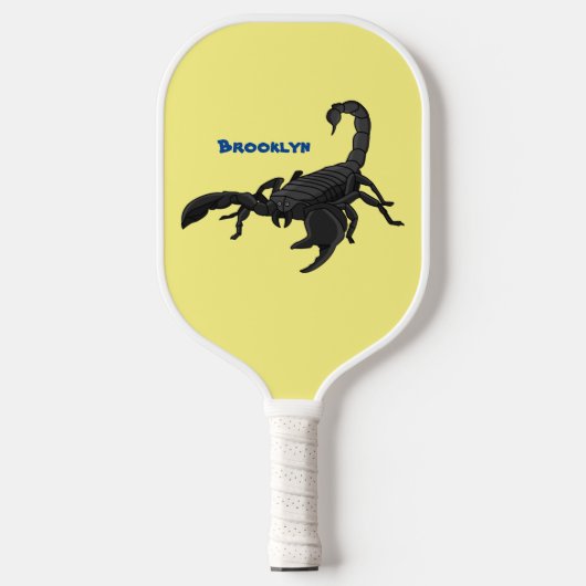 Schwarz-hungriges Skorpion Cartoon Illustration Pickleball Schläger (Vorderseite)
