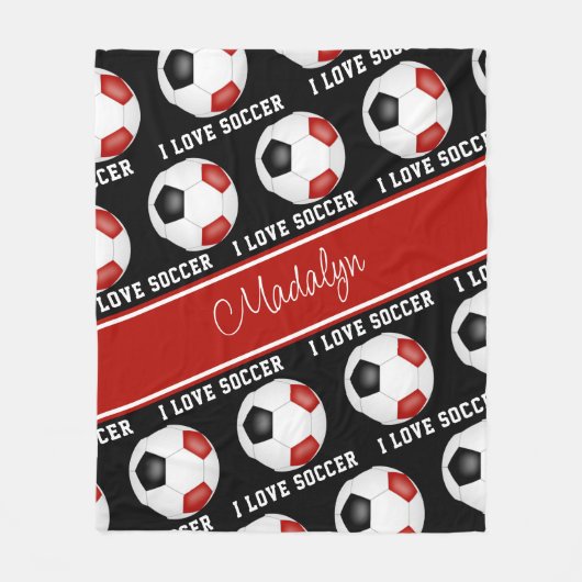 Schwarz-I-Liebe-Fußball Fleecedecke (Vorderseite)