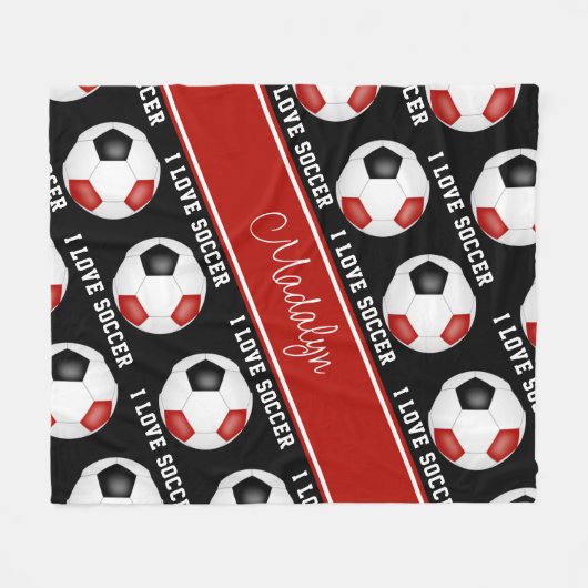 Schwarz-I-Liebe-Fußball Fleecedecke (Vorderseite (Horizontal))