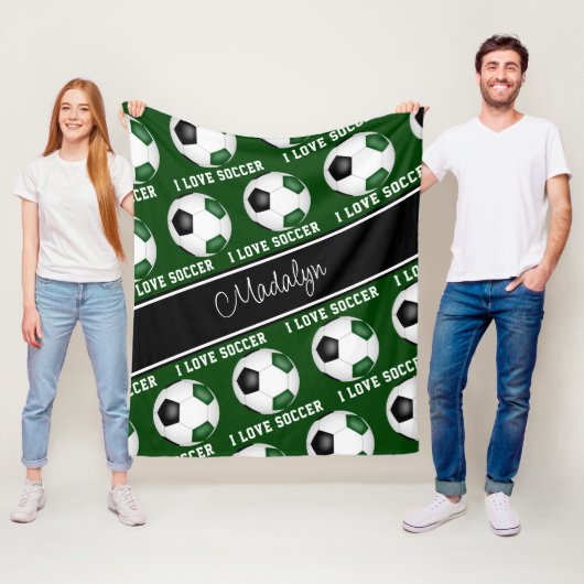 Schwarz-I-Liebe-Fußball-Textmuster Fleecedecke (Beispiel)