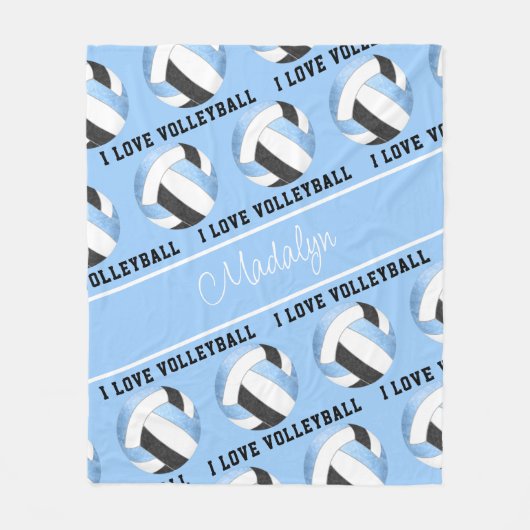 Schwarz I Liebe Volleyball Textmuster Fleecedecke (Vorderseite)