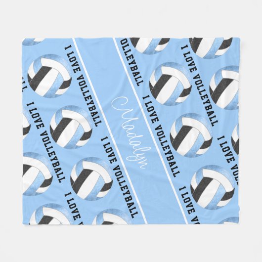Schwarz I Liebe Volleyball Textmuster Fleecedecke (Vorderseite (Horizontal))