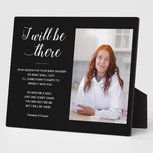Schwarz Ich werde dort Foto Memorial Baby Dusche s Fotoplatte (Seite)