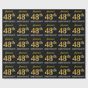 Schwarz, Imitat-Gold "48. GEBURTSTAG" Geschenkpapier