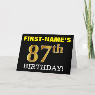 Schwarz, Imitat-Gold "87. GEBURTSTAG" Karte