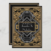 Schwarz, Imitat Gold und Silber Art Deco Stil Einladung (Vorne/Hinten)