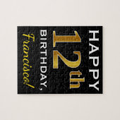 Schwarz, Imitate Gold 12. Geburtstag + Individuell Puzzle (Horizontal)