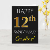 Schwarz, Imitate Gold 12. Hochzeitstag + Name Karte (Gelbe Blume)