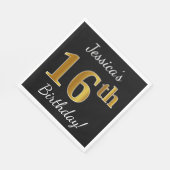 Schwarz, Imitate Gold 16. Geburtstag + Individuell Serviette (Ecke)