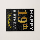 Schwarz, Imitate Gold 19. Geburtstag + Individuell Puzzle (Horizontal)