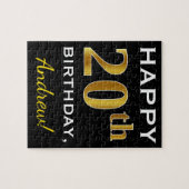 Schwarz, Imitate Gold 20. Geburtstag + Individuell Puzzle (Horizontal)