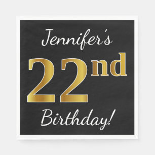 Schwarz, Imitate Gold 22. Geburtstag + Individuell Serviette