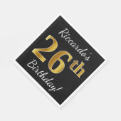 Schwarz, Imitate Gold 26. Geburtstag + Individuell Serviette (Ecke)
