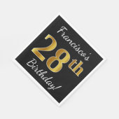 Schwarz, Imitate Gold 28. Geburtstag + Individuell Serviette (Ecke)