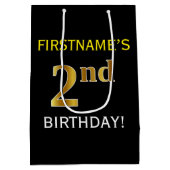 Schwarz, Imitate Gold 2. Geburtstag + Individuelle Mittlere Geschenktüte (Rückseite)