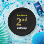 Schwarz, Imitate Gold 2. Geburtstag + Individuelle Pappteller (Party)