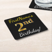 Schwarz, Imitate Gold 2. Geburtstag + Individuelle Rechteckiger Pappuntersetzer (angewinkelt)