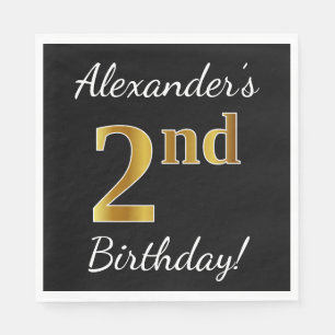 Schwarz, Imitate Gold 2. Geburtstag + Individuelle Serviette
