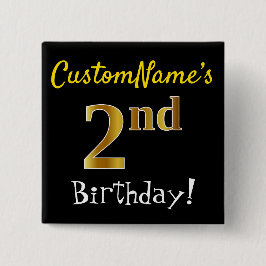 Schwarz, Imitate Gold 2. Geburtstag, mit Individue Button