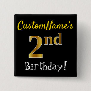 Schwarz, Imitate Gold 2. Geburtstag, mit Individue Button