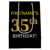 Schwarz, Imitate Gold 35. Geburtstag + Individuell Mittlere Geschenktüte (Rückseite)