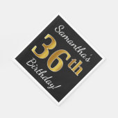 Schwarz, Imitate Gold 36. Geburtstag + Individuell Serviette (Ecke)