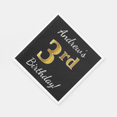 Schwarz, Imitate Gold 3. Geburtstag + Individuelle Serviette (Ecke)