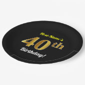 Schwarz, Imitate Gold 40. Geburtstag + Individuell Pappteller (Schrägansicht)