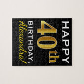 Schwarz, Imitate Gold 40. Geburtstag + Individuell Puzzle (Horizontal)