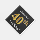 Schwarz, Imitate Gold 40. Geburtstag + Individuell Serviette (Ecke)