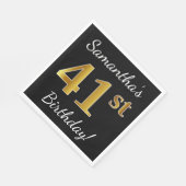Schwarz, Imitate Gold 41. Geburtstag + Individuell Serviette (Ecke)