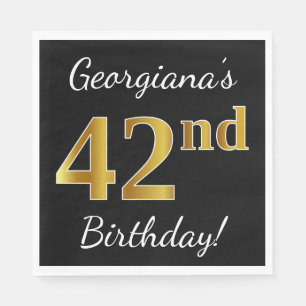 Schwarz, Imitate Gold 42. Geburtstag + Individuell Serviette