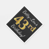 Schwarz, Imitate Gold 43. Geburtstag + Individuell Serviette (Ecke)