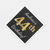 Schwarz, Imitate Gold 44. Geburtstag + Individuell Serviette (Ecke)