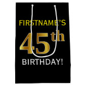 Schwarz, Imitate Gold 45. Geburtstag + Individuell Mittlere Geschenktüte (Rückseite)