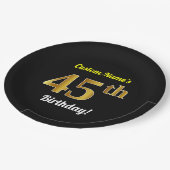 Schwarz, Imitate Gold 45. Geburtstag + Individuell Pappteller (Schrägansicht)