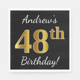 Schwarz, Imitate Gold 48. Geburtstag + Individuell Serviette