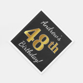 Schwarz, Imitate Gold 48. Geburtstag + Individuell Serviette (Ecke)