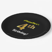 Schwarz, Imitate Gold 4. Geburtstag + Individuelle Pappteller (Schrägansicht)