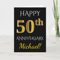 Schwarz, Imitate Gold 50. Hochzeitstag + Name