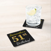 Schwarz, Imitate Gold 51. Geburtstag + Individuell Rechteckiger Pappuntersetzer (Vor Ort)