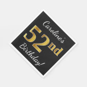 Schwarz, Imitate Gold 52. Geburtstag + Individuell Serviette (Ecke)