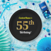 Schwarz, Imitate Gold 55. Geburtstag + Individuell Pappteller (Party)