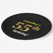 Schwarz, Imitate Gold 55. Geburtstag + Individuell Pappteller (Schrägansicht)